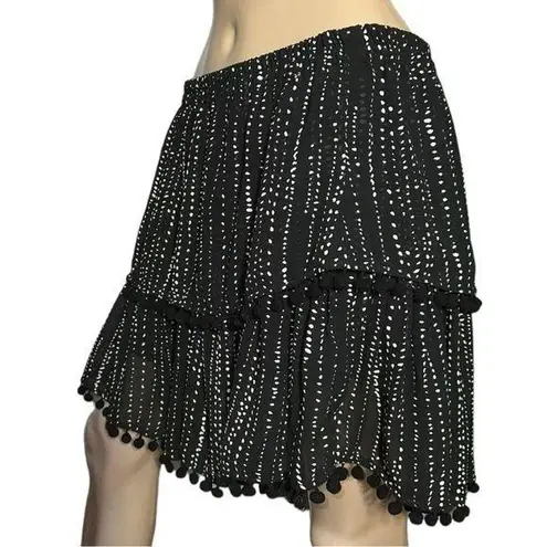 Allison New York Women’s Size M Black White Chiffon Pom Pom Trim Tiered Skirt Size M