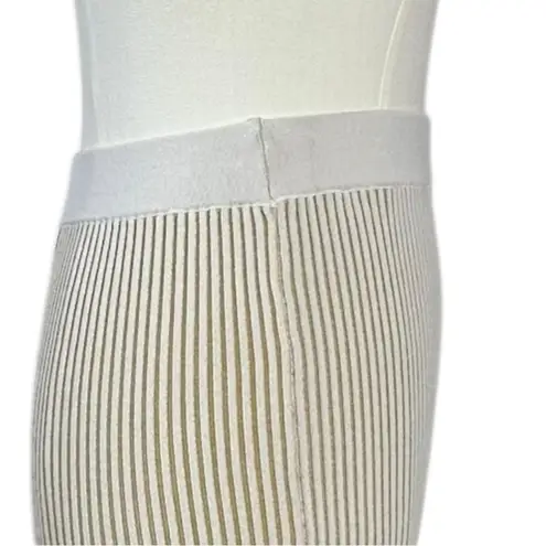 ANINE BING Julian Ribbed Knit Midi Skirt in Ivory and Camel Size Small Bodycon