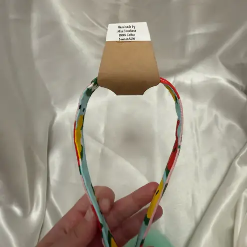 Handmade Colorful Watermelon Print Wristlet Keychain with Mint Green Pompom