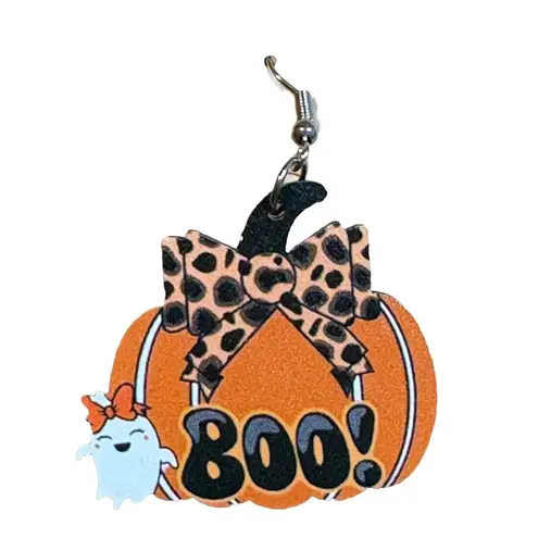 Halloween Pumpkin Earrings Boo Leopard Bow Ghost Dangle Drop Earrings New Orange