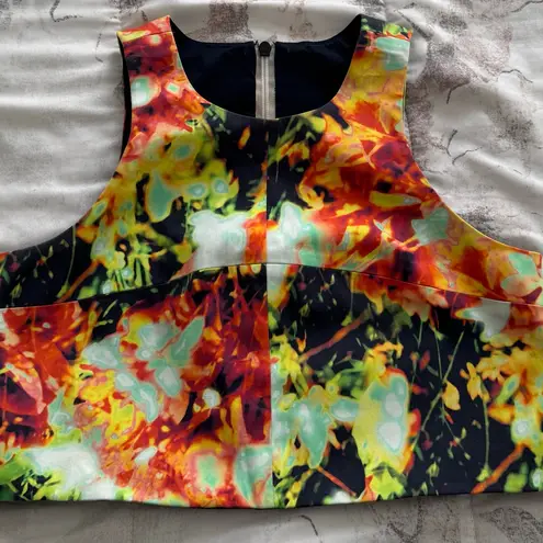 Black Halo Anthropologie Colorful Abstract Crop Top, size 2 zipper back lined