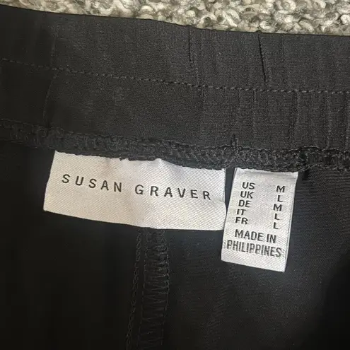 Susan Graver New Black and Blue Liquid Knit Pull On Wide Leg Crop Pants Set M