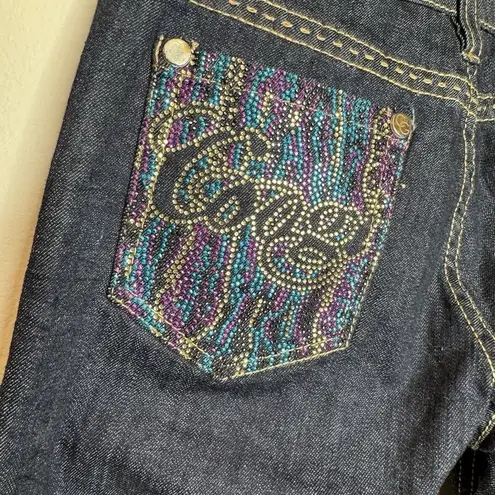 COOGI Rhinestone Embellished Butt Jeans Low Rise Straight Leg Sz 5/6 Y2K Blue