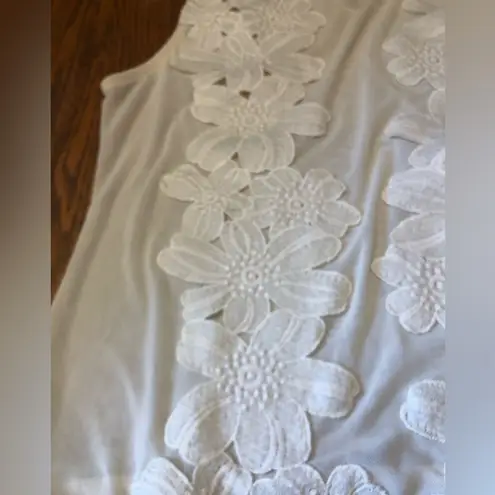 Belle Tweed Ivory Floral Appliqué See Through Sleeveless Bodysuit Size XL