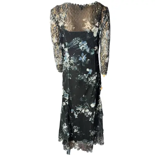 Komarov Dress Black Abstract Floral Crinkle Overlay Midi Dress Womens Large