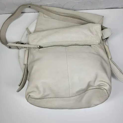 Liebeskind Berlin Leather Shoulder Bag Cream Flap Tassel Accent Unique Design White