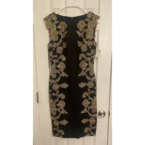 Tadashi Shoji Kami Embroidered Lace Panel Black & Gold Dress, A70