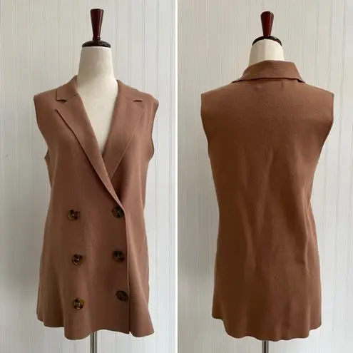 MARLED Double Breasted Knit Sleeveless Sweater Vest Suiting Menswear Size S Tan