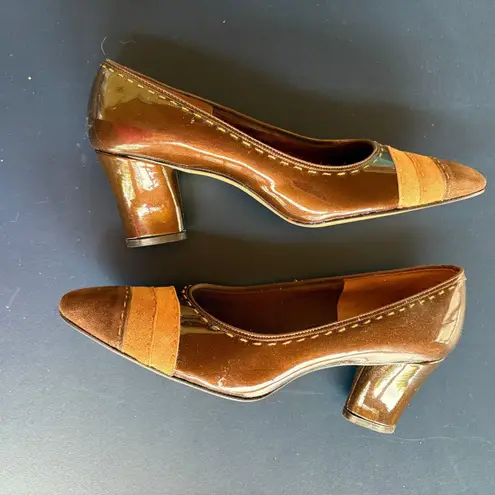 Vintage 60s Chocolate Brown Block Heels Career Secretary Mad Men Size 8 - Image 2