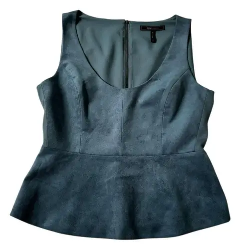 BCBG Maxazria Blue Faux Suede Cladiana Peplum Blouse Women Size Medium | 68