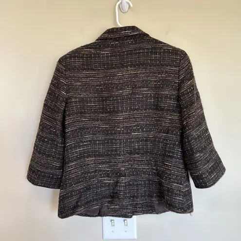 Lafayette 148 New York Tweed Boucle Blazer Skirt Jacket Size 6 Brown Work wear