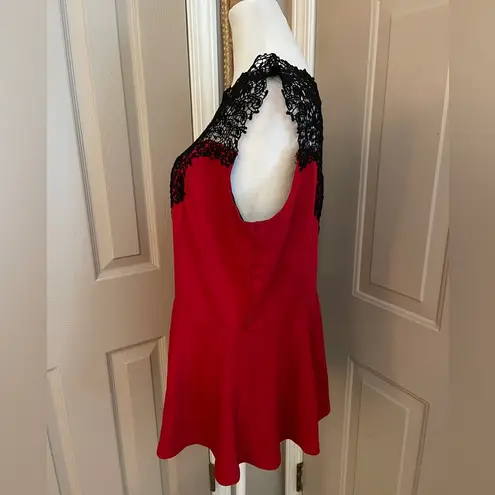 City Chic  red knit black lace sleeveless peplum style pullover  blouse Size 16W.