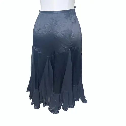 Alfani Whimsygoth Silk Bias Midi Skirt Ruffle Hem Black Godet Flowy Women 10