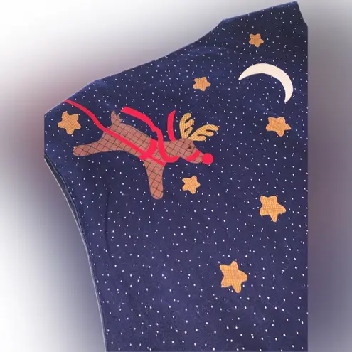 Festive Faux Patchwork Christmas Holiday Vest Santa Reindeer Snowy Village L/XL Blue