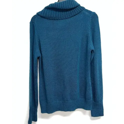 Krass&co Hekla & Italy Womens Cowl Neck Chunky Cable Knit Wool Blend Sweater SZ L Blue