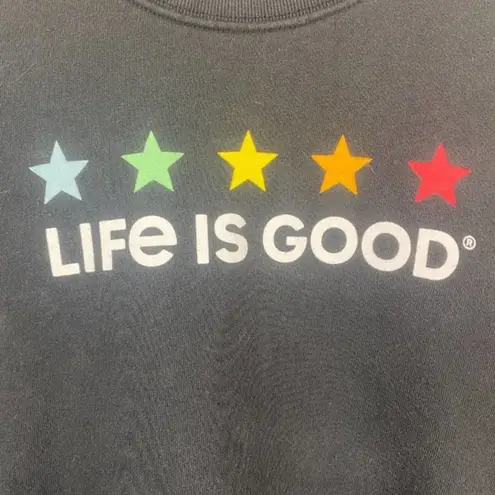 Life is Good  Sweatshirt Small Crewneck Black Stars Graphic‎ Long Sleeve Casual