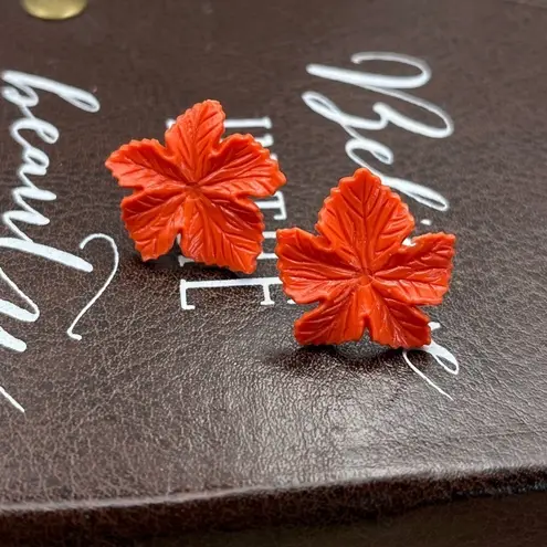 Red Maple Leaf Stud Earrings | Fall Autumn Leaf Jewelry