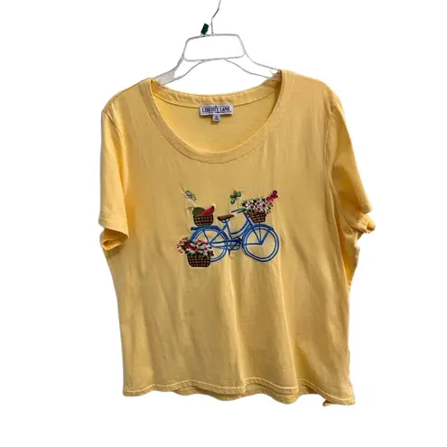 Liberty Lane Yellow Short Sleeve Bicycle Embroidery Floral TShirt Size 1X