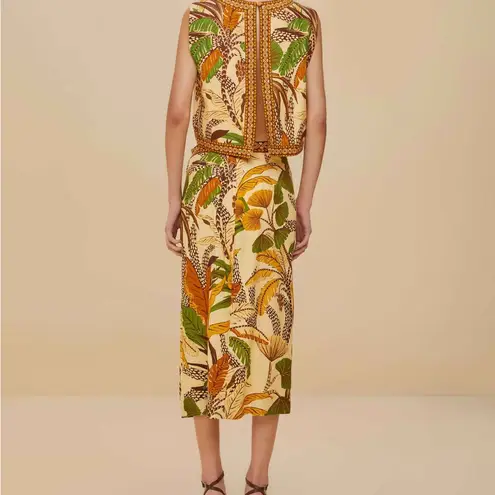 Farm Rio NWT Sand Foliage Sketch Euroflax™ linen Midi Skirt