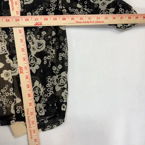 R & M Richards VTG 14 Plus Floral Sheer 3/4 Sleeve Top Open Embroidered Grandma