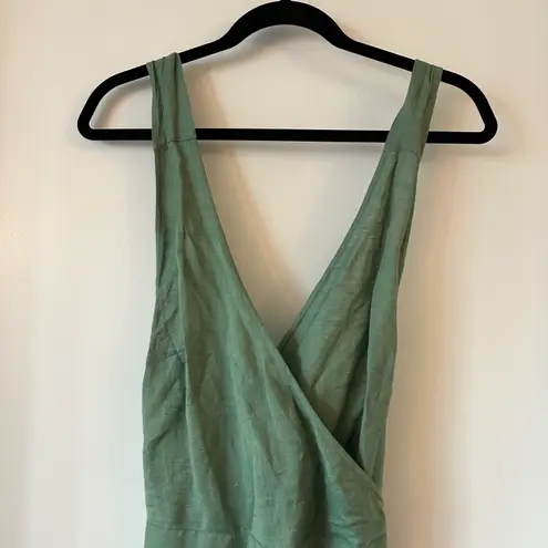 Rujuta Sheth Saturday Sage Green Linen Wide Leg Jumpsuit Size S NWOT