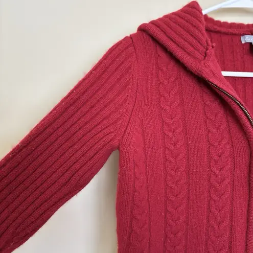 Eagle's Eye lambs wool Knit hooded sweater size medium Full Zip Red