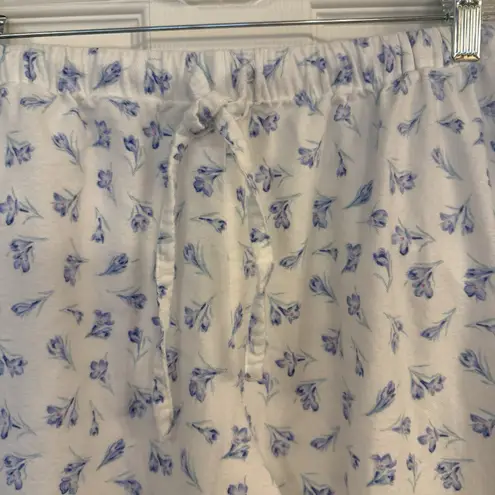 Eileen West Pajama Set Sz Small Top & Pants White Floral Cottagecore Grannycore