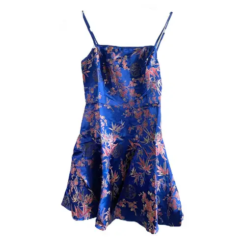 Lulus  Perfect Date Royal Blue Satin Jacquard Sleeveless Mini Dress S NWT