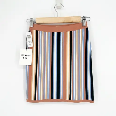 Wilfred NEW Aritzia Sunday Jett Mini Skirt Best Striped Knit Blue Tangerine Women's XS