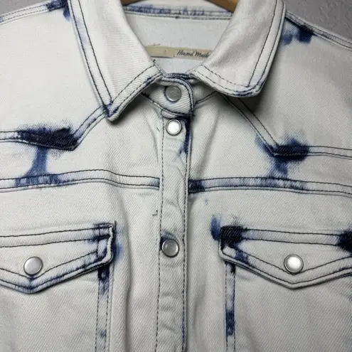 Teleria Zed Womens Handmade Denim Shirt Jacket 46 L Tie Dye Bleach Wash Italy Blue Size L