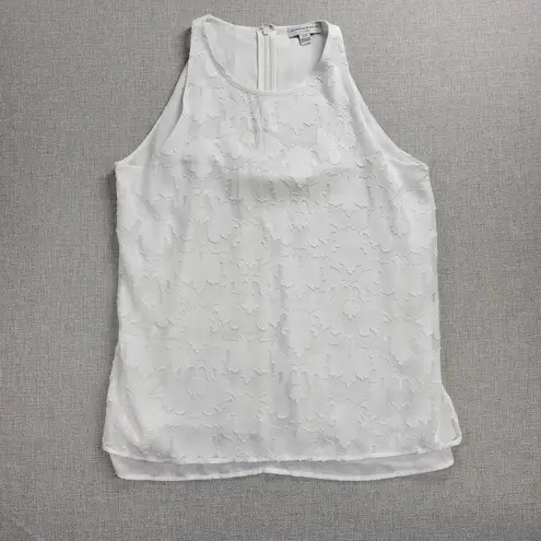 Katherine Barclay Womens Tank Top Size S White Brocade Double Layer Floral Cami