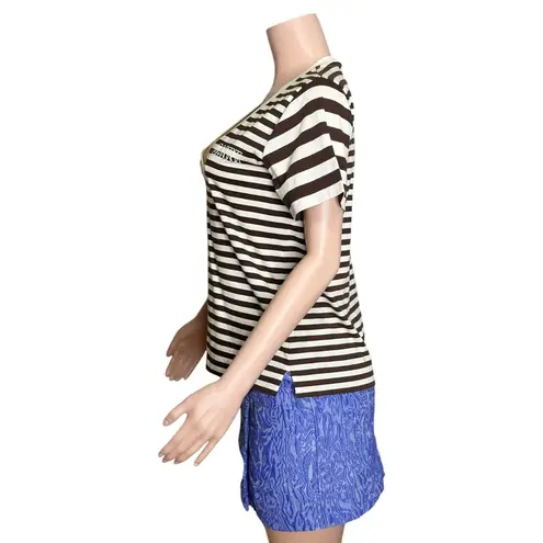 Ganni Striped Software V-Neck Shirt, Mole, XS