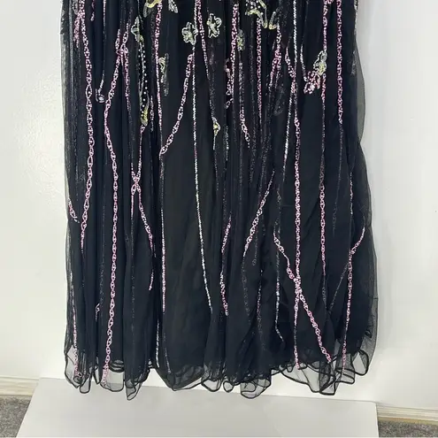 Mac Duggal 5353 Size 14W Floral Beadwork Flare Short Cap Sleeve A-Line Dress