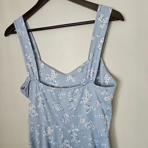 French Grey Floral Light Blue Sundress Mini Sleeveless Large Womens Lightweight