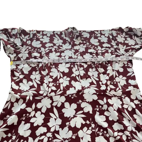 Eloquii Red Floral Long Sleeve Tie Neck Knee Length Dress Stretchy Plus Size 22