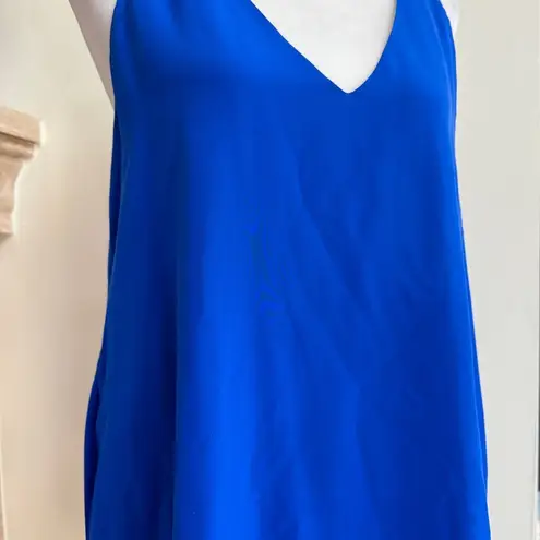 Lavender Brown  Cobalt Blue Sleeveless Mini A Line Womens Size S Silk Pockets