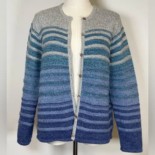 L.L.Bean Cardigan Cotton Blue Gray Ombré Textured Knit Women’s Size Large Petite