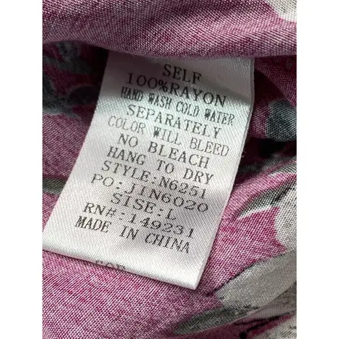 Kori America Boho Floral Tassel Hem Surplice Top Womens Sz Large Purple Floral