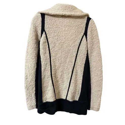 Anthropologie Sparrow Boucle Knit Color Block Wool Blend Sweater Jacket Sz S Black