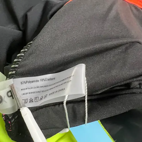 POPVIL Women's One Piece Neon Color Swimsuit Ruched Cut Out Size XL Multicolored Black