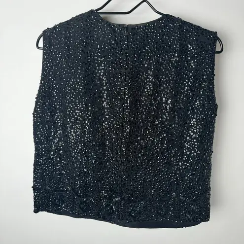 House of Gold Sequin Vintage Top Dressy British Sleeveless Crop Beaded Black Size 14
