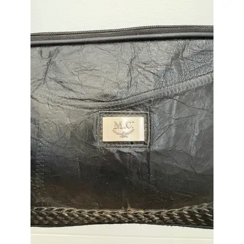 MC Black‎ Leather Patchwork Crossbody Bag Braided Trim Vintage Designer Black