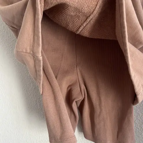 ZARA  High Waist Skort Terry Skirt Ribbed Biker Shorts Mauve Cotton Medium