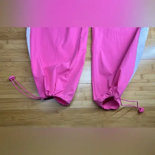 OTOS Activewear Womens Barbie Pink stripe Nylon W/Drawstring Ankle pants|Size:L Size L
