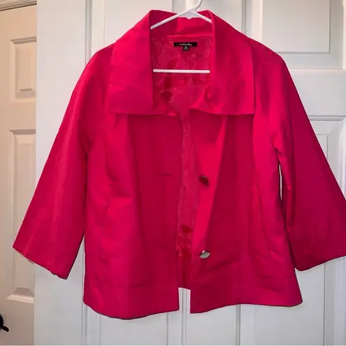 Rafaella Hot Pink Cropped Sleeve 2-Button Blazer Tailored Utility Jacket Barbie Size M