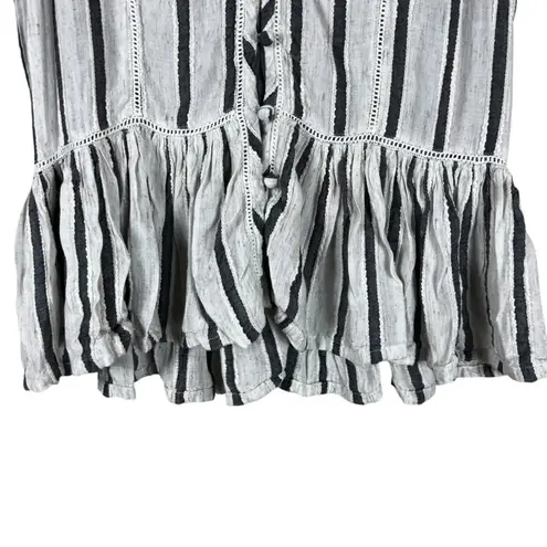 Dear John Blouse Womens XS Ruffle Sleeve Striped Peplum Button Front Cottagecore