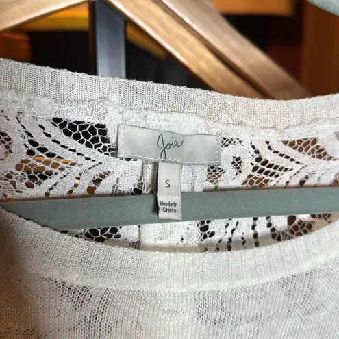 Joie  MATRIKA LACE BACK KNIT Cream Lace Linen Blouse Size Small