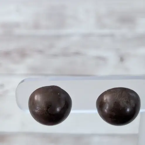 Vintage Clip On Earrings Dark Brown Domed Circle Retro