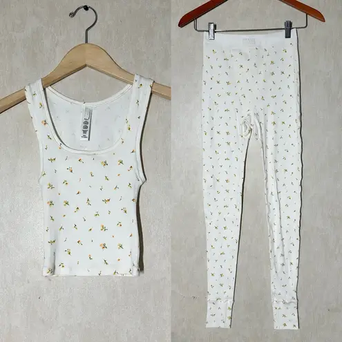 SKIMS Women’s Cotton Rib Cropped Tank Tops XXS & Legging XS Marigold Rosebud