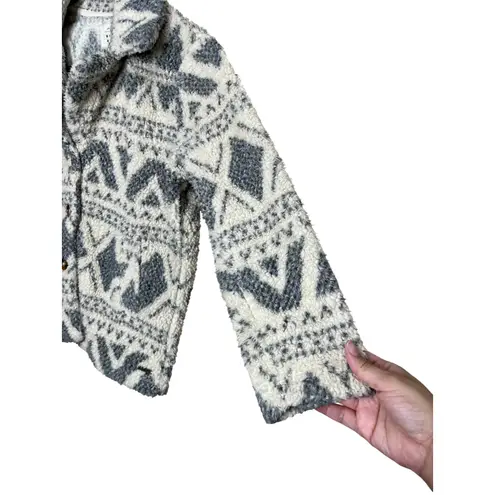 Billabong  Womens Sherpa Fleece Jacket Geometric Print Button Front Collar Size S